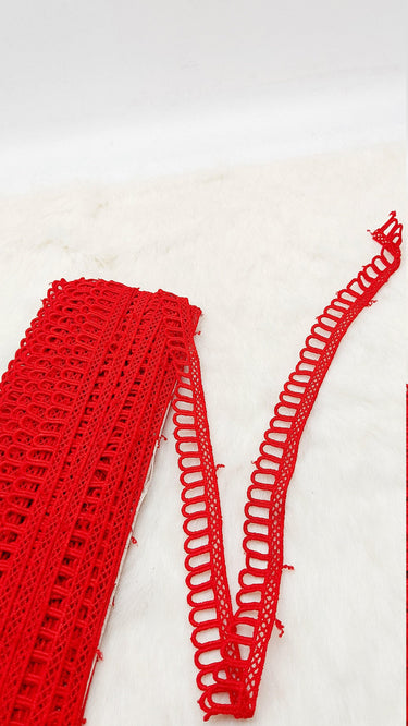 9 Yards Red Embroidery Cotton Lace Trim, Approx. 20mm Wide, Fringe Trim